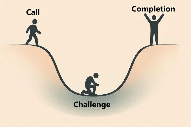 man walking into valley then climbing hill